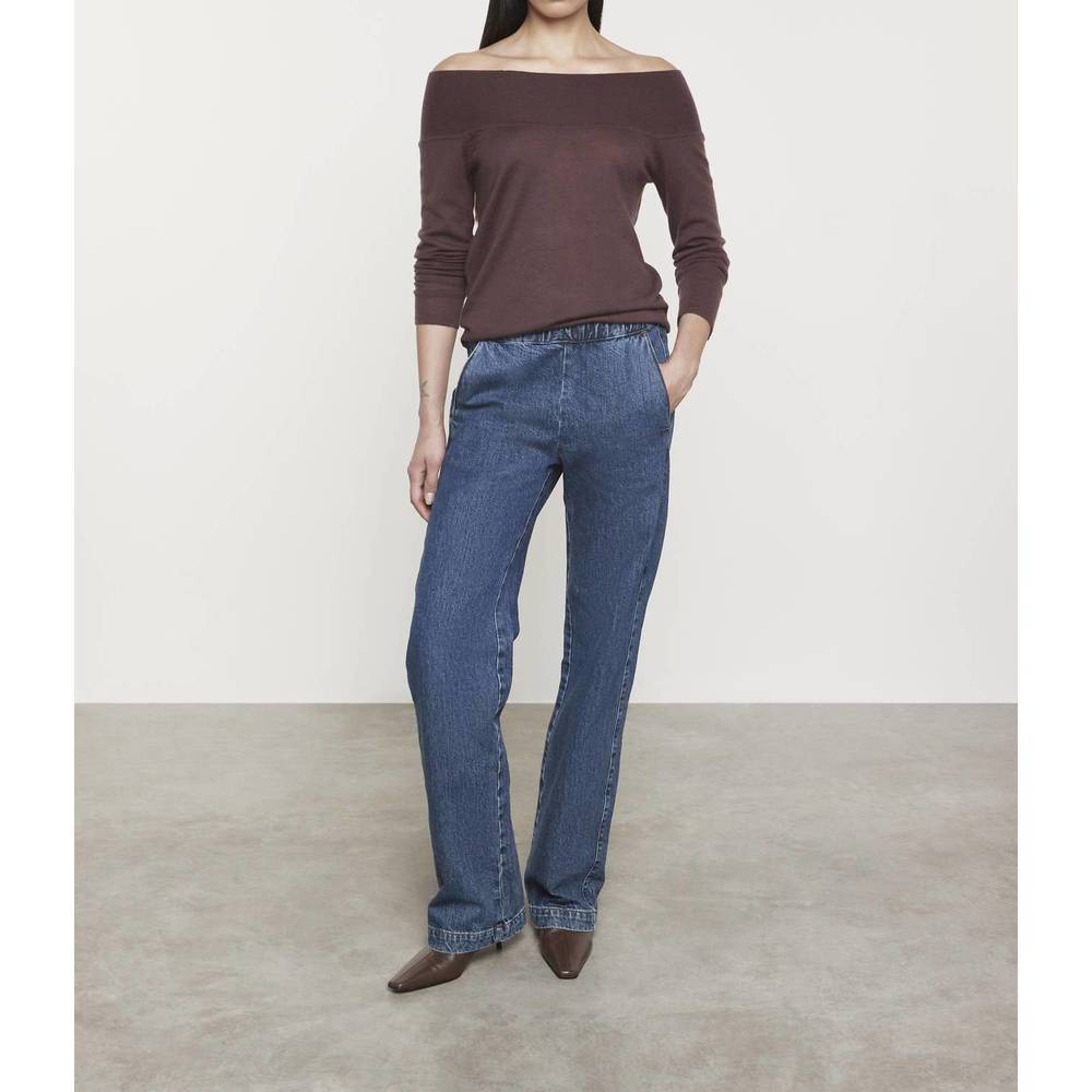 Enza Costa Brown Off-the-Shoulder Sweater
